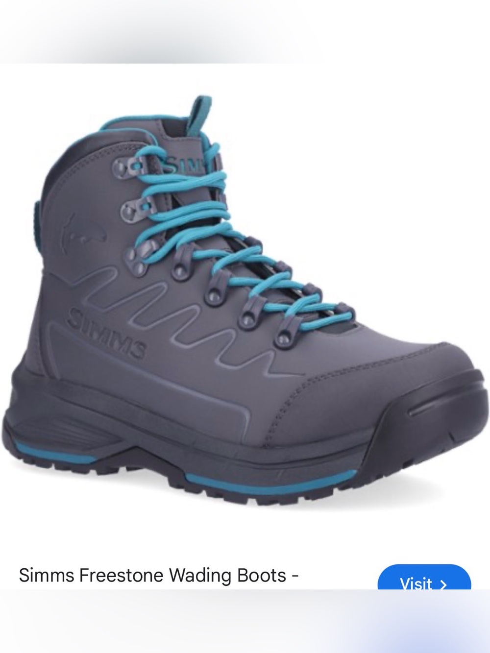 Simms Women's Lace-Up Wading Boot in Charcoal with Teal Laces fishing outdoors